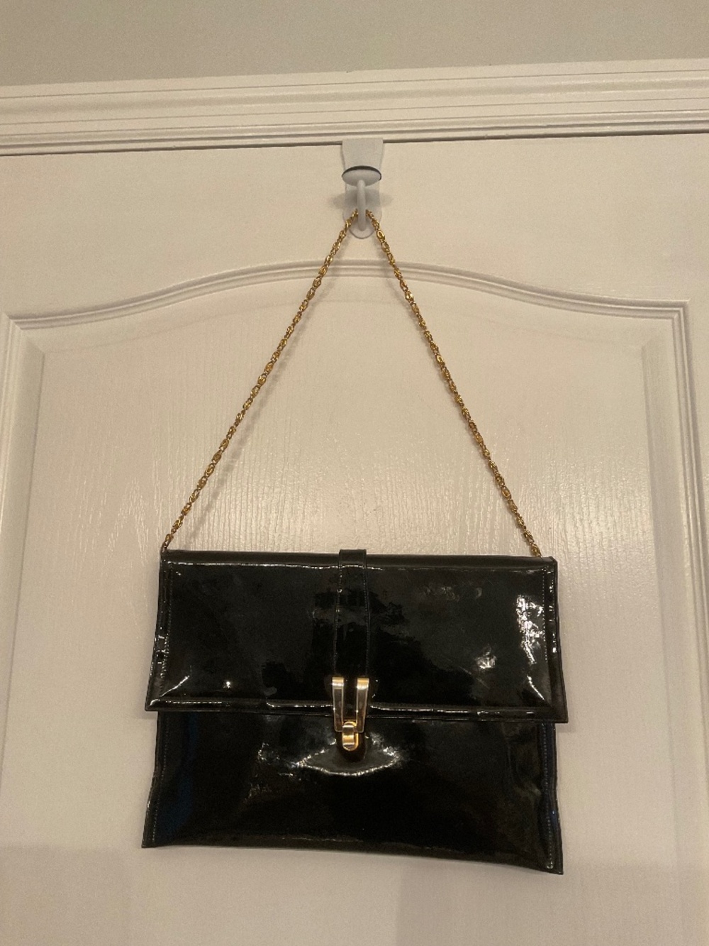 Whiting & Davis Black Patent Leather Purse Gold Turn Lock VINTAGE